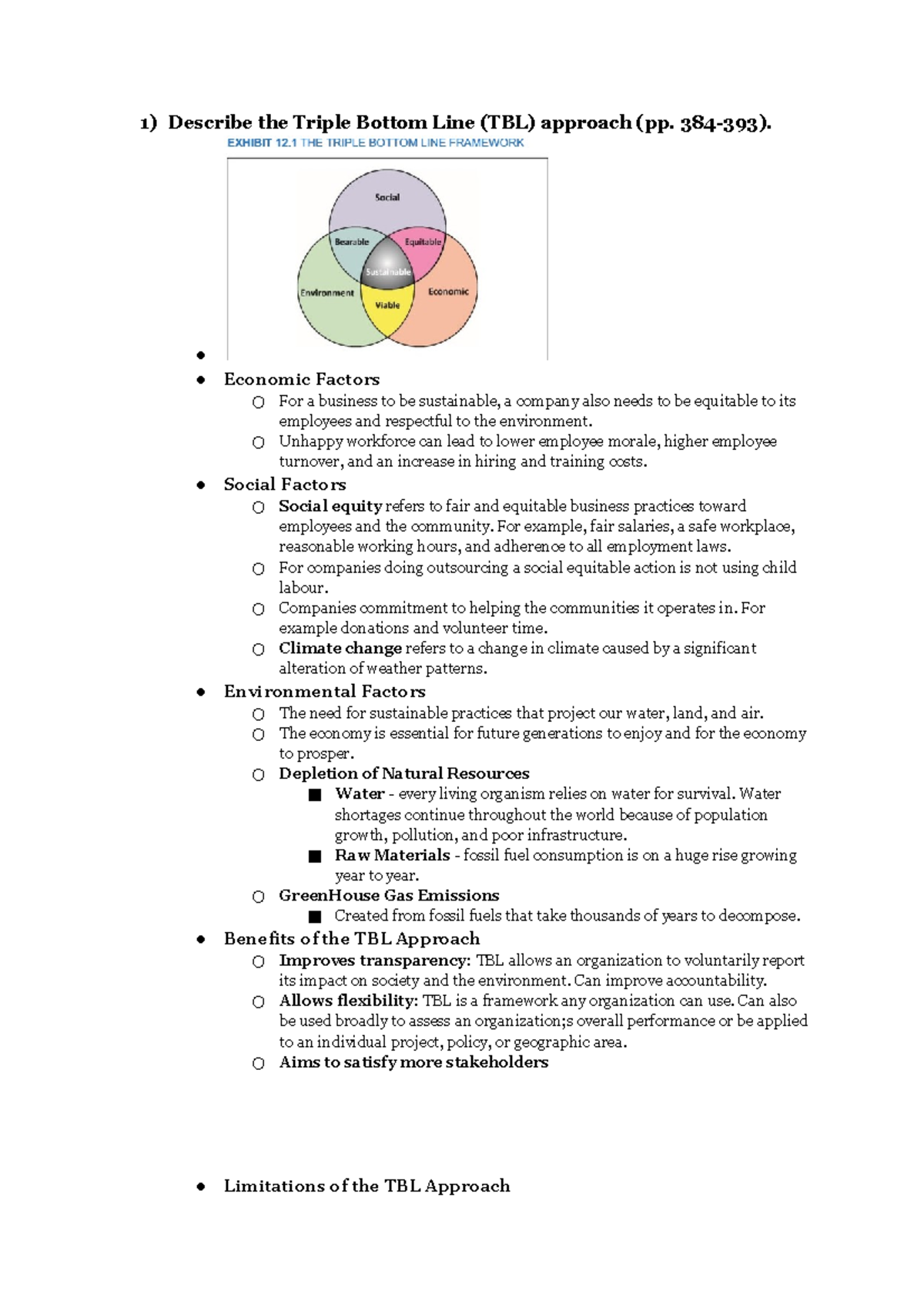 ADMS Chapter 12 Notes - 1) Describe the Triple Bottom Line (TBL ...
