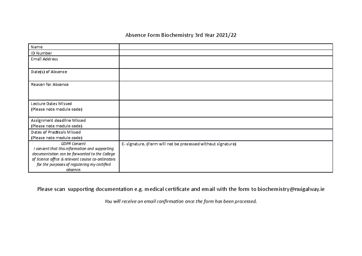 Absence Form 3rd year (GDPR) (002) - Absence Form Biochemistry 3rd Year ...