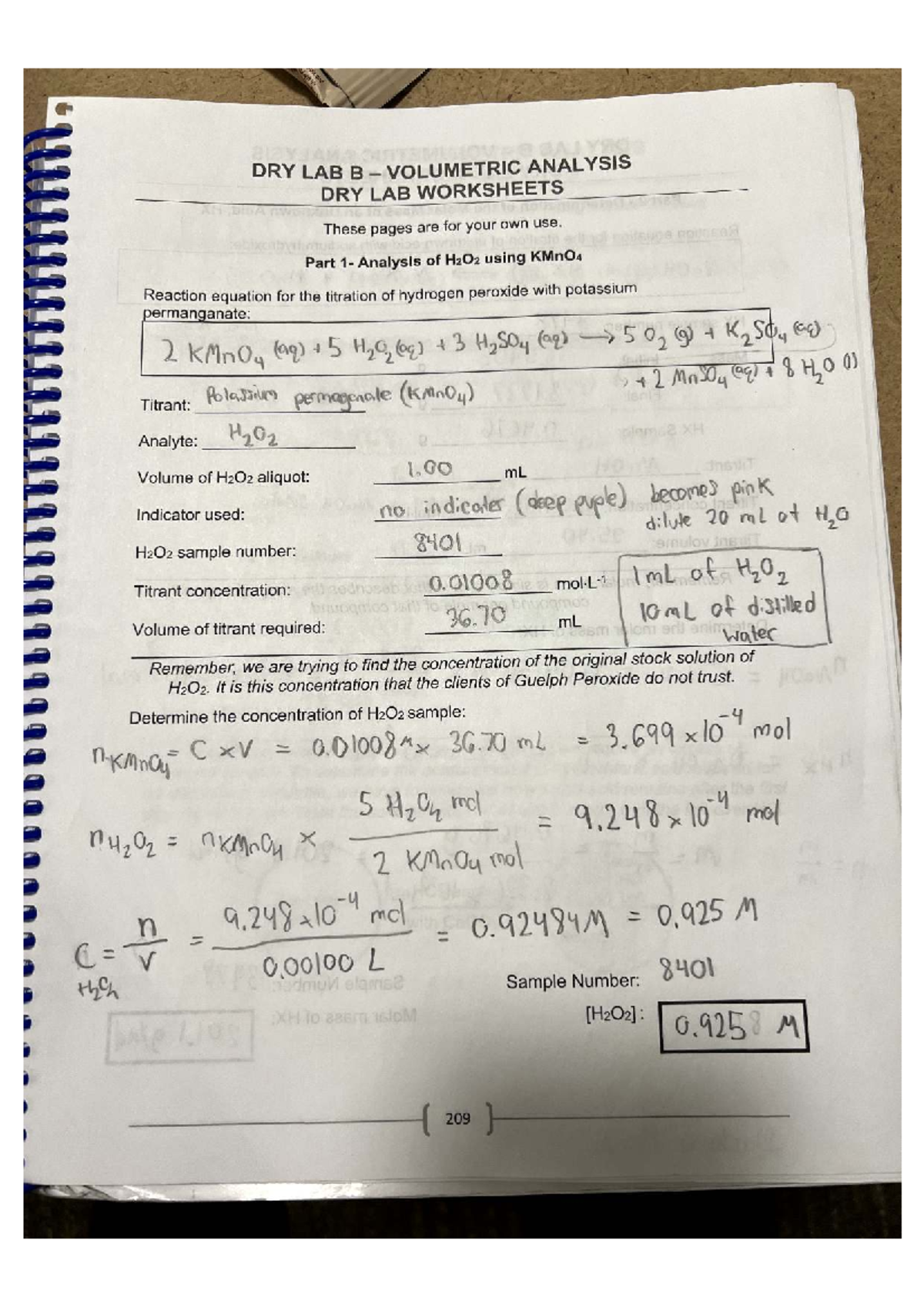 Dry Lab B Volumetric Analysis Calculations - CHEM 1040 - Studocu