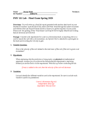 PHY-111L-RS-Lab4 Projectile Motion - Lab 4: Projectile Motion 1 ...