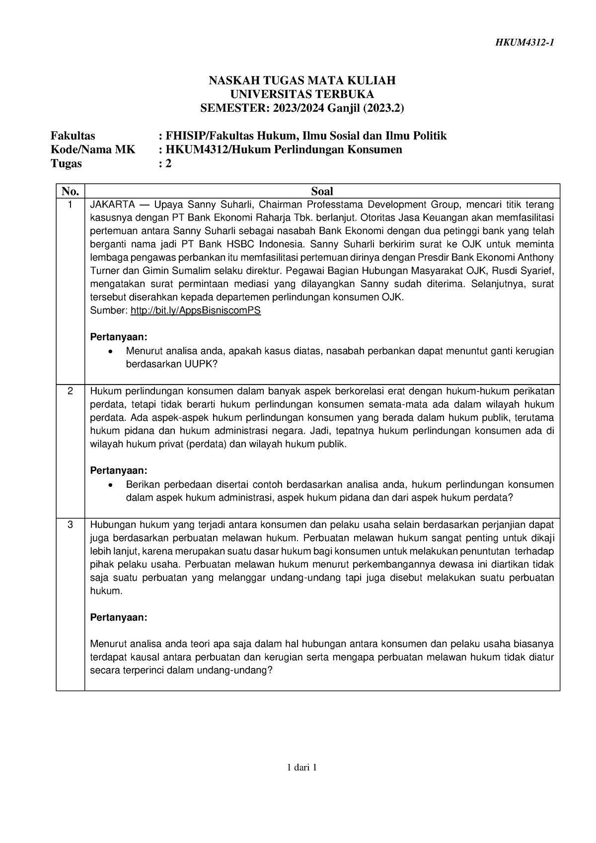 Soal Hkum4312 Tmk2 1 - HKUM4312- 1 1 Dari 1 NASKAH TUGAS MATA KULIAH ...