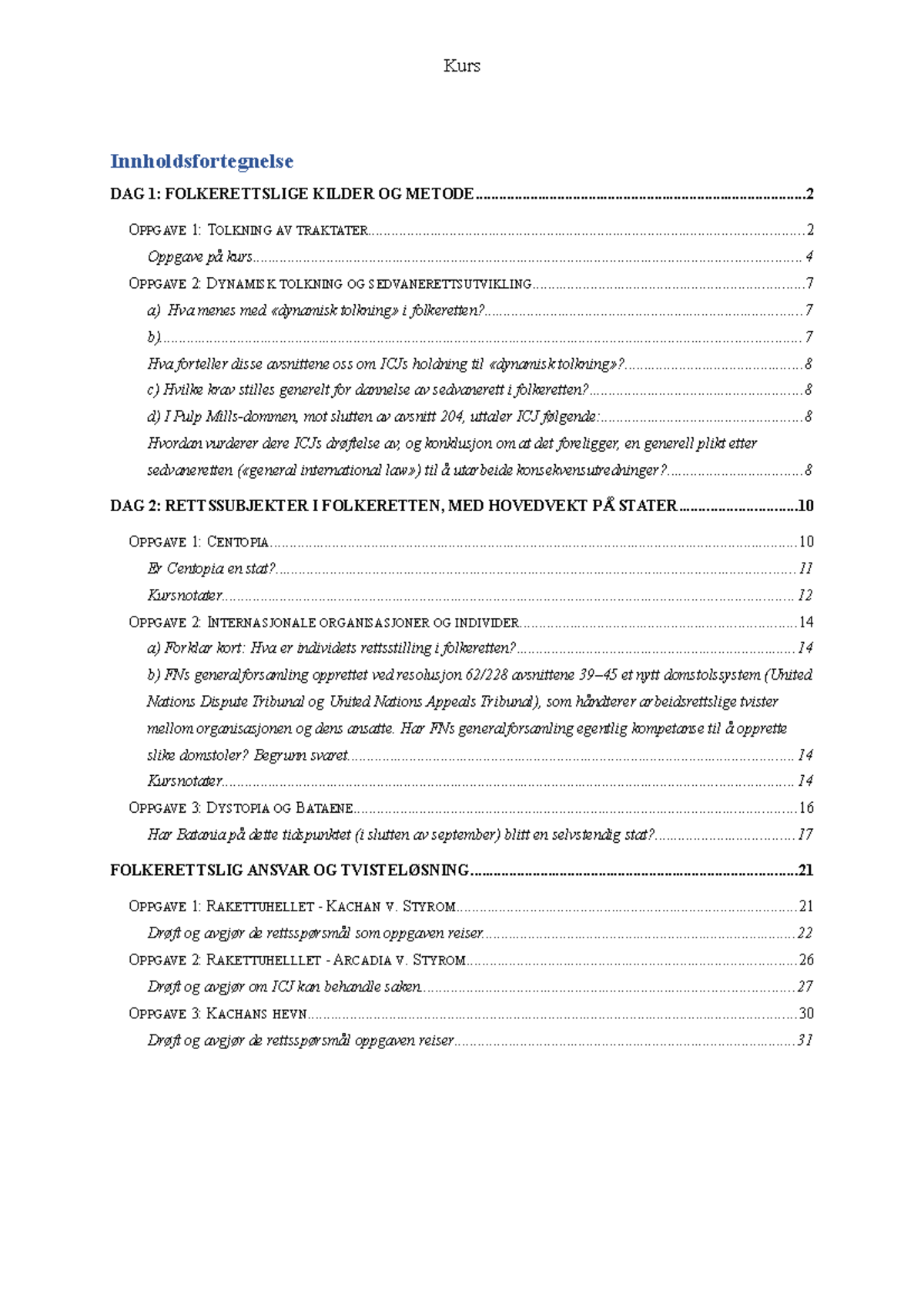 Folkerett Oppgavehefte Med Svar V22 - Innholdsfortegnelse B) FNs ...