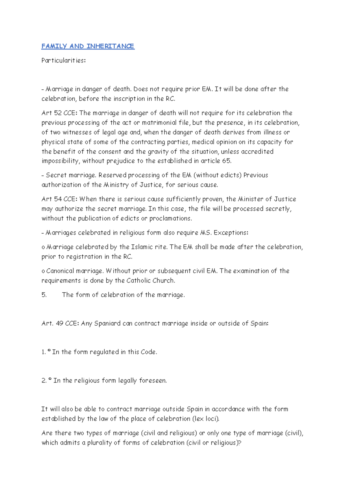 Family AND Inheritance 5 - FAMILY AND INHERITANCE Particularities ...