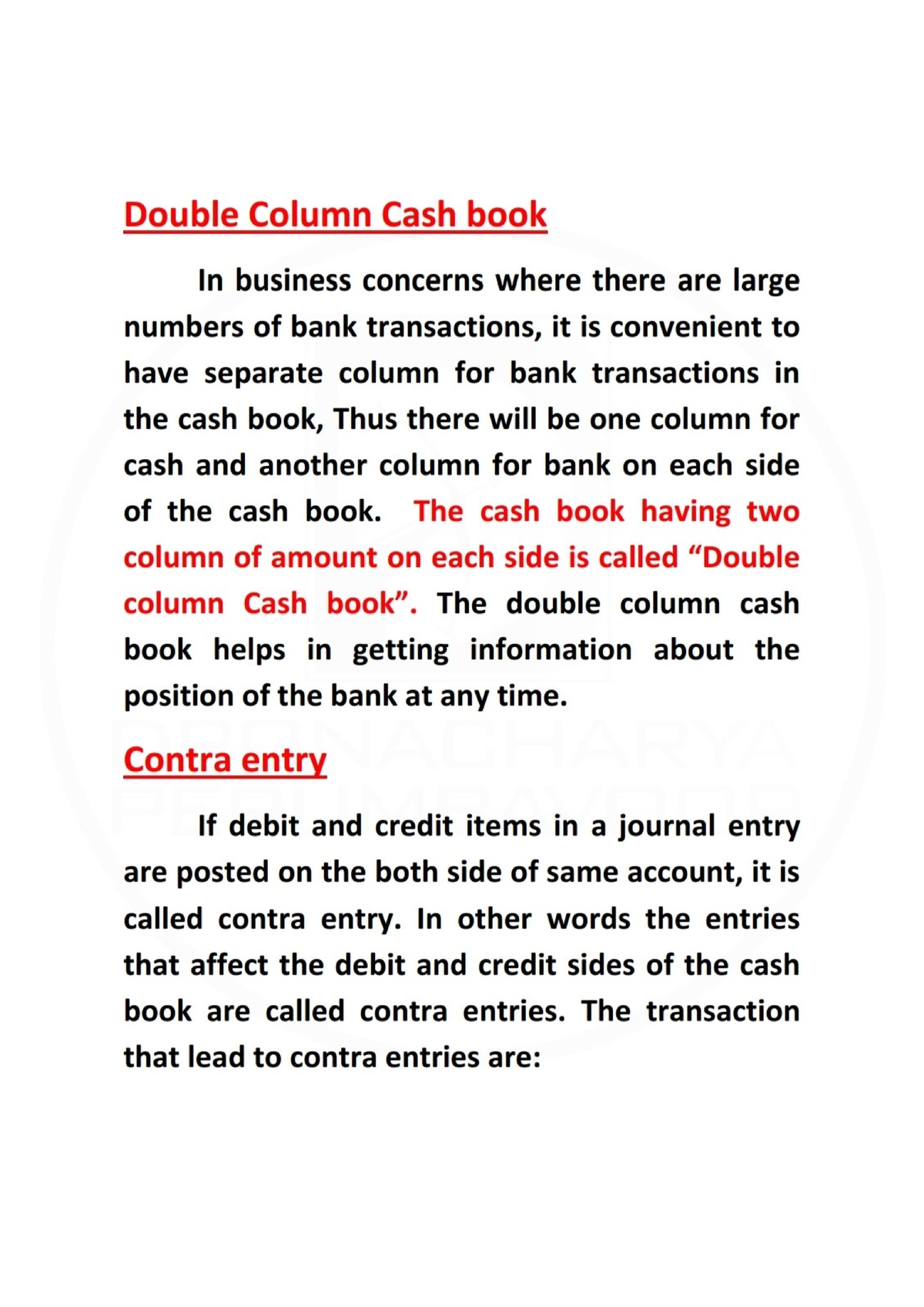 double column cash book class 11 contra entry