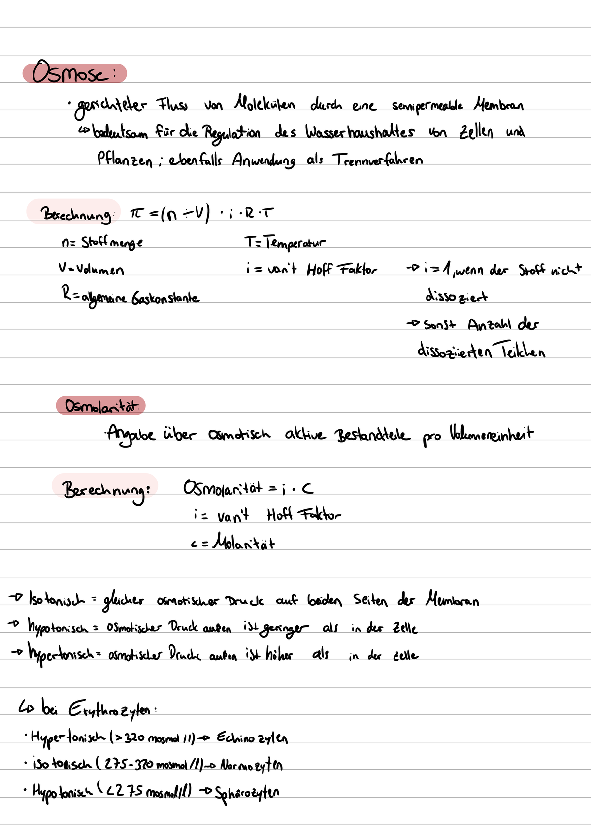 Tonizität Osmose Grundlagen der Anatomie und Physiologie I Studocu