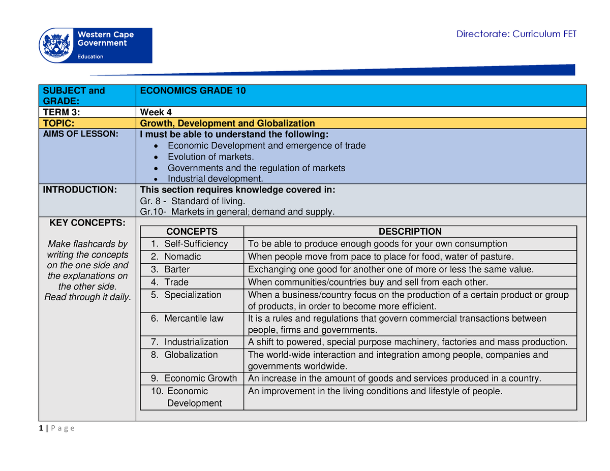 economics grade 10 assignment term 3