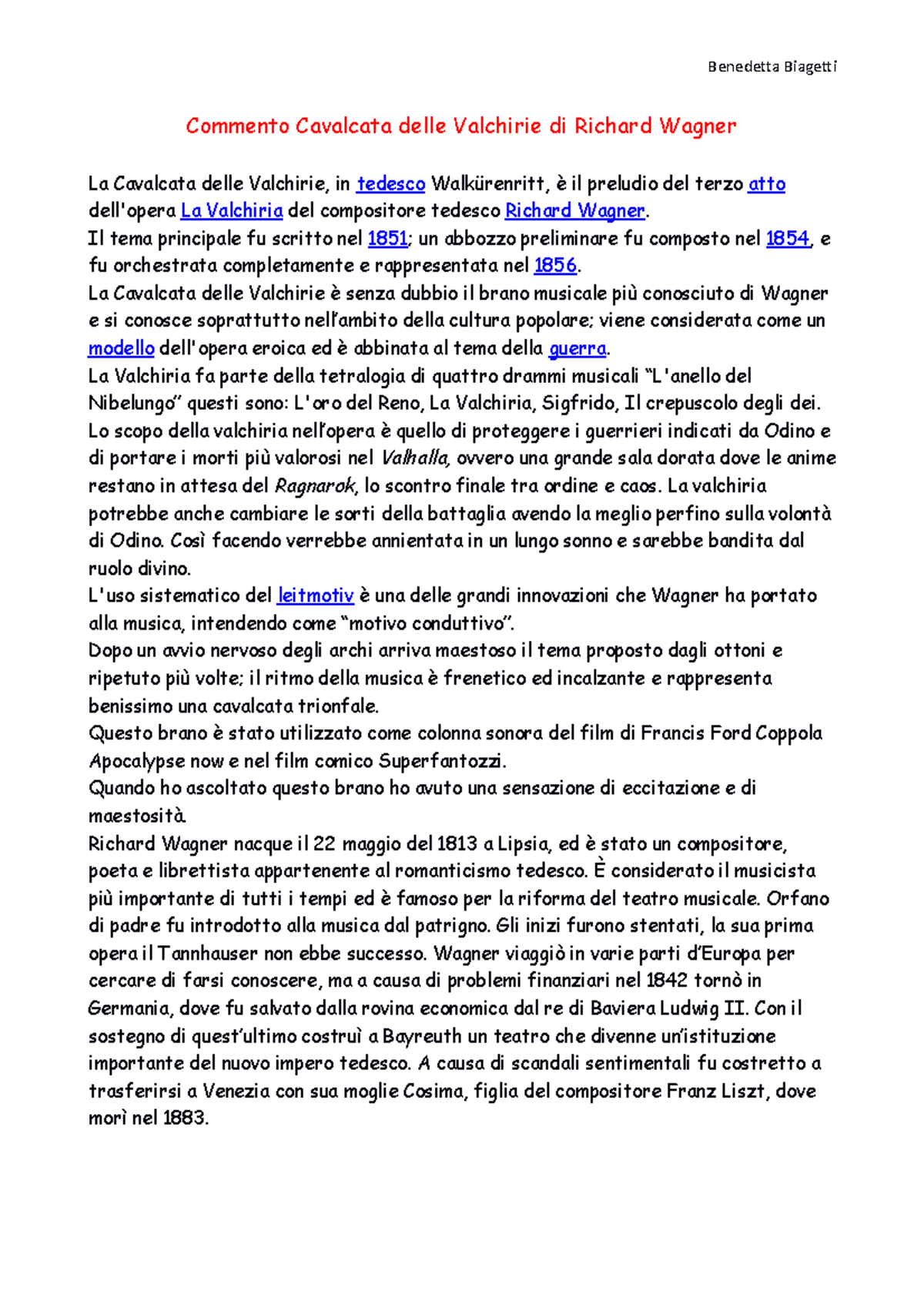 Commento Cavalcata delle Valchirie - Benedetta Biagetti Commento ...