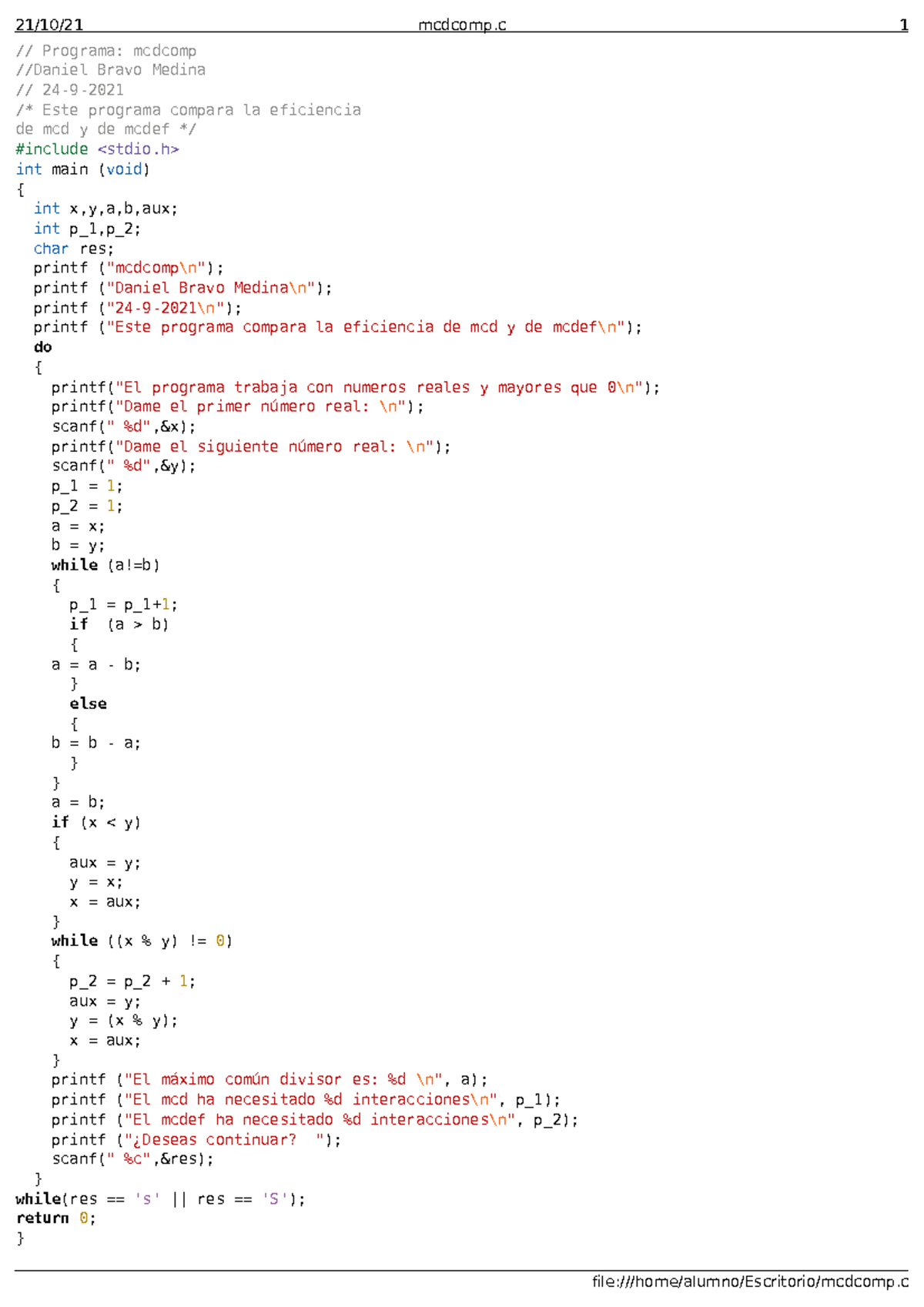 Mcdcomp - practica 1 - 21/10/21 mcdcomp 1 file: // Programa: mcdcomp ...