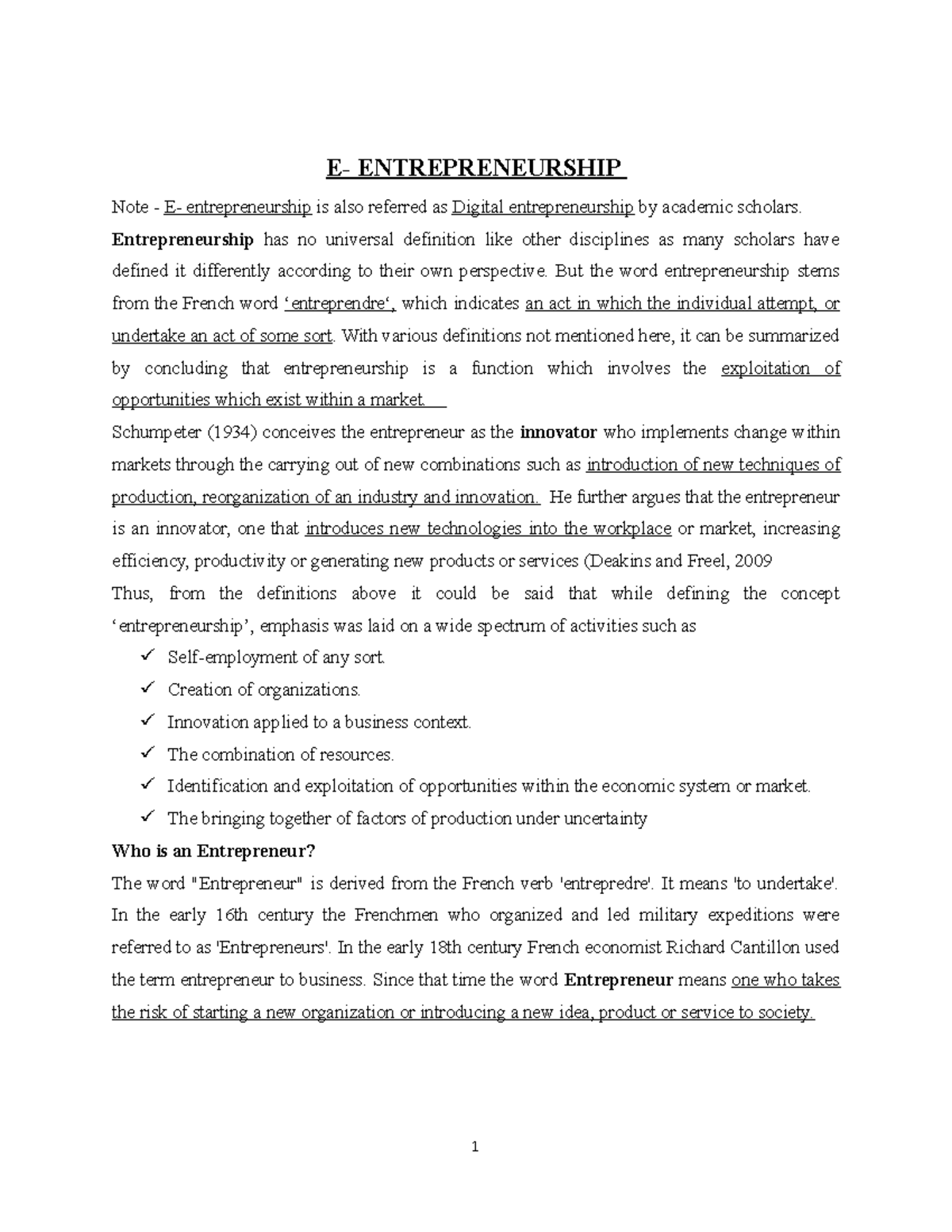 Notes on E-Entrepreneurship/Digital Entrepreneurship - E ...