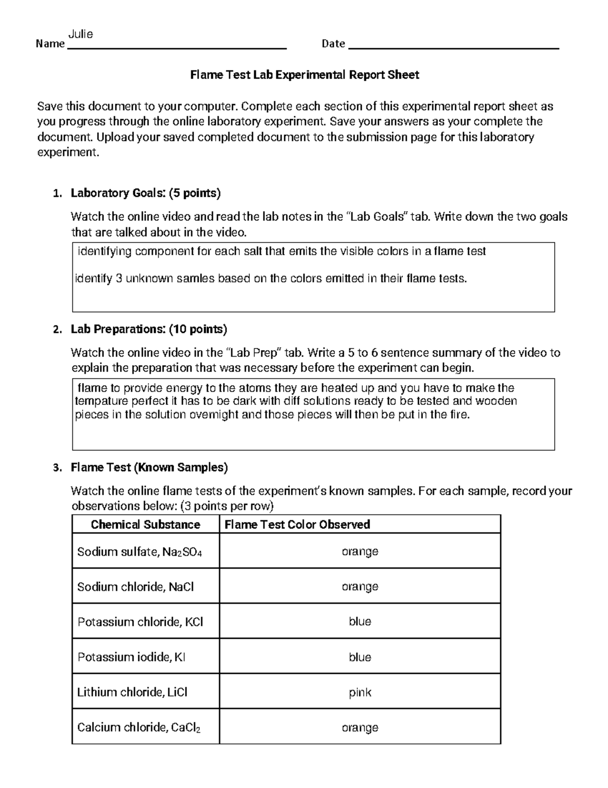 Flames+Test+Lab+Worksheet - Name Date Flame Test Lab Experimental ...