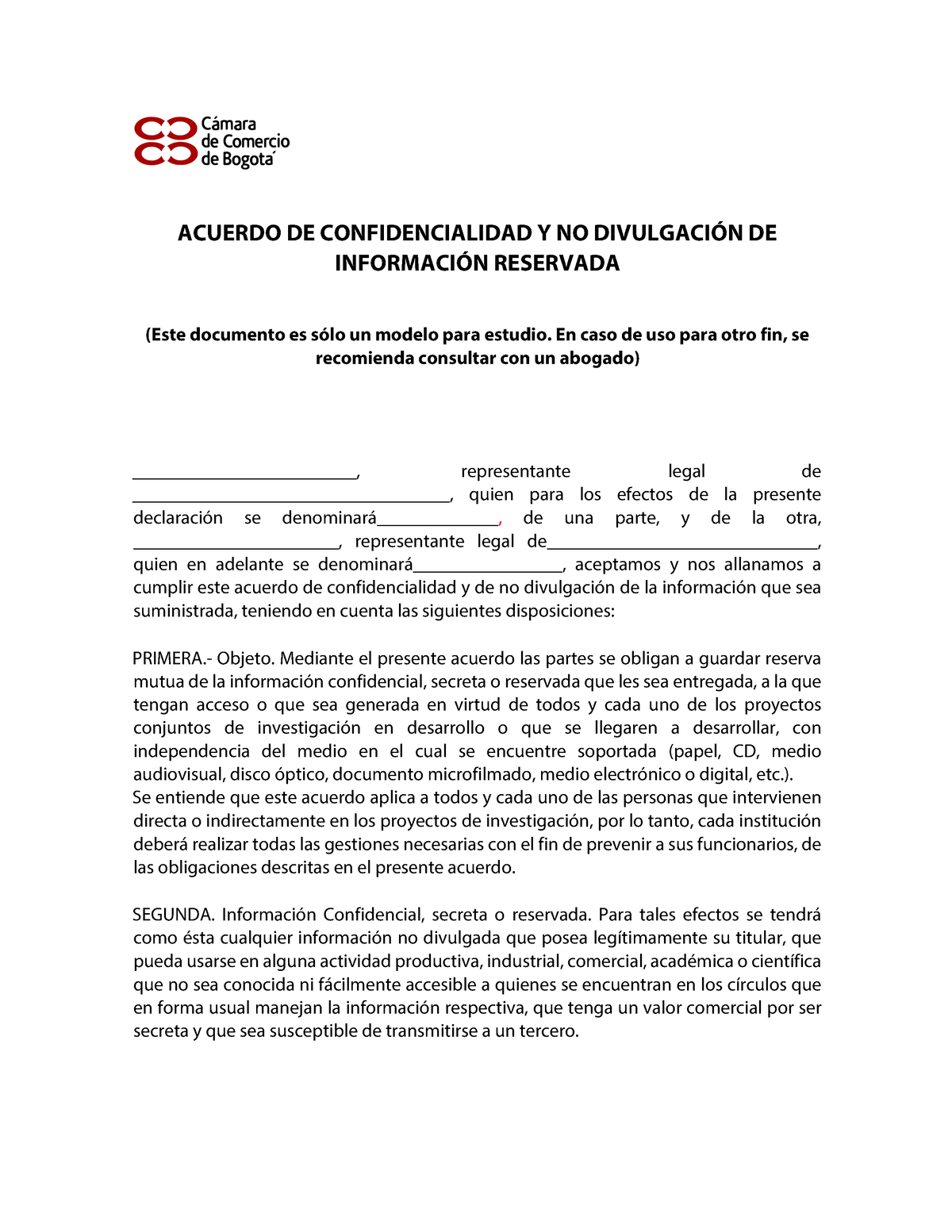 Modelo acuerdo confidencialidad - ACUERDO DE CONFIDENCIALIDAD Y NO  DIVULGACIÓN DE INFORMACIÓN - Studocu