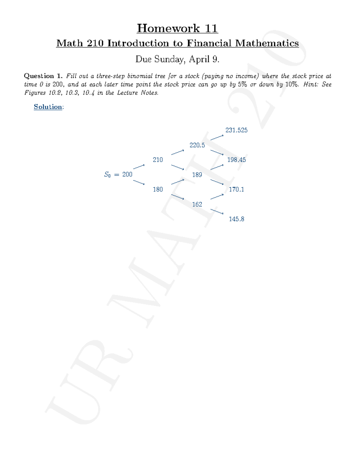 HW11Sol - Homework solution - UR MATH 210 Homework 11 Math 210 ...