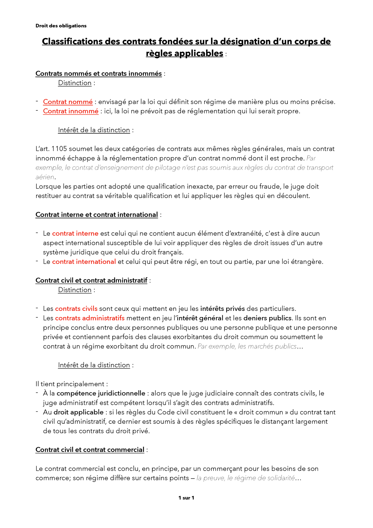 Classification Des Contrats Droit Des Obligations Classifications