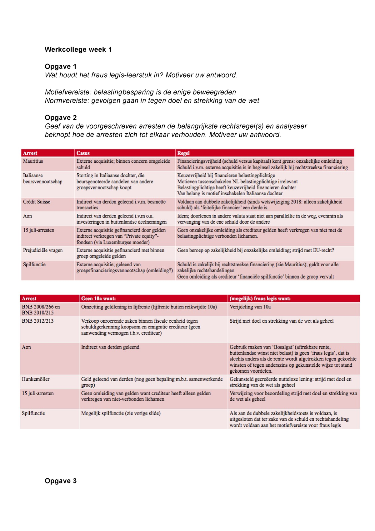 Belastingheffing Van Concerns Werkgroepopgaven - Werkcollege Week 1 ...