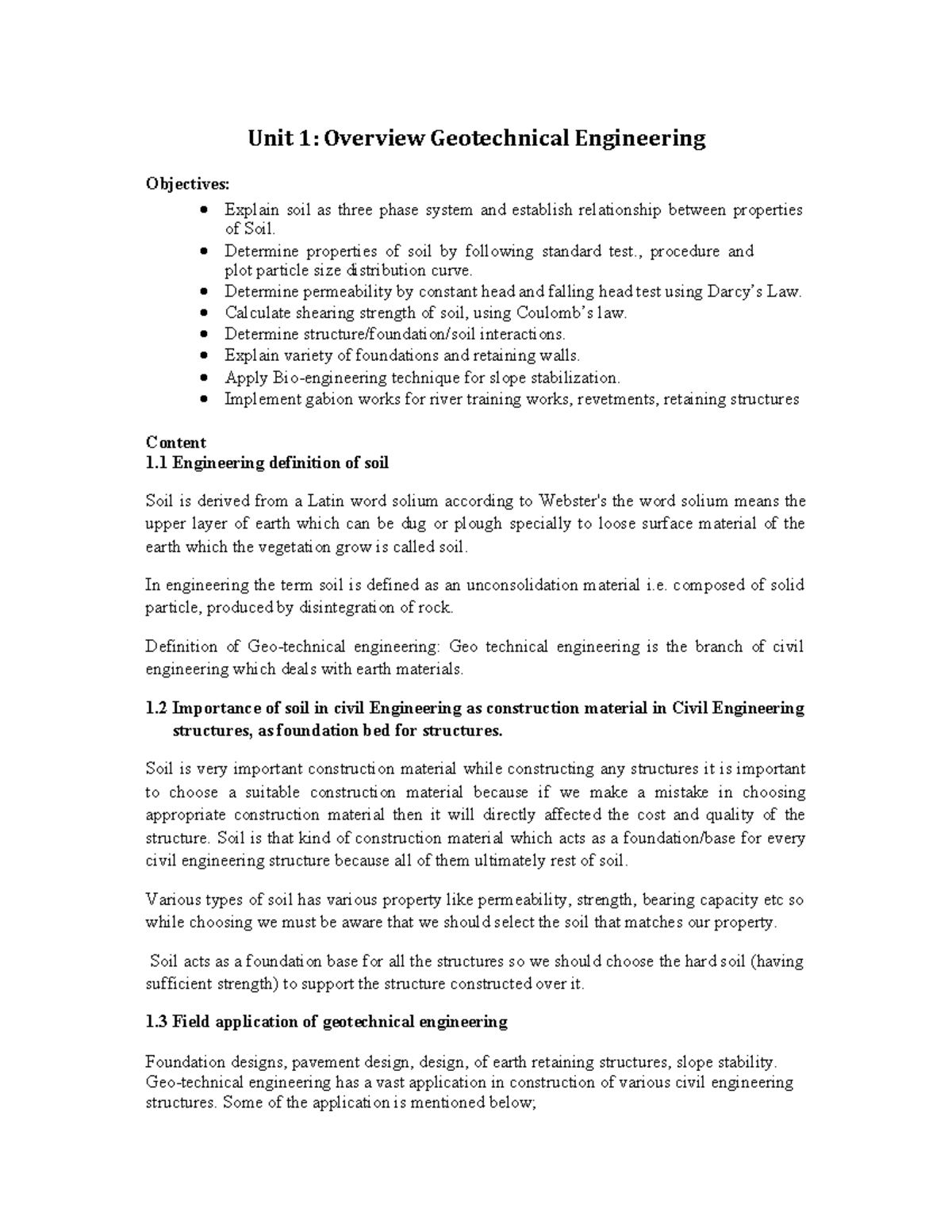 Revised notes Geo Technical Engineering - Unit 1: Overview Geotechnical ...