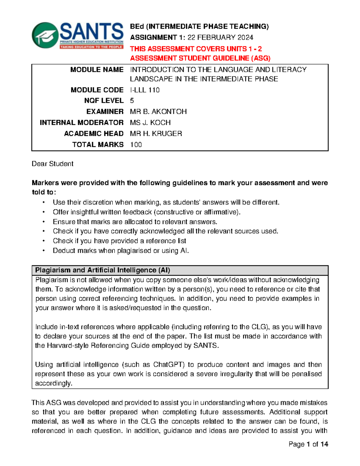 academic literacy assignment answers