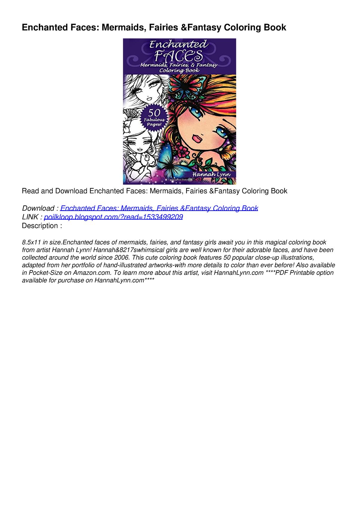 PDF/READ Enchanted Faces Mermaids, Fairies Fantasy Coloring Book read