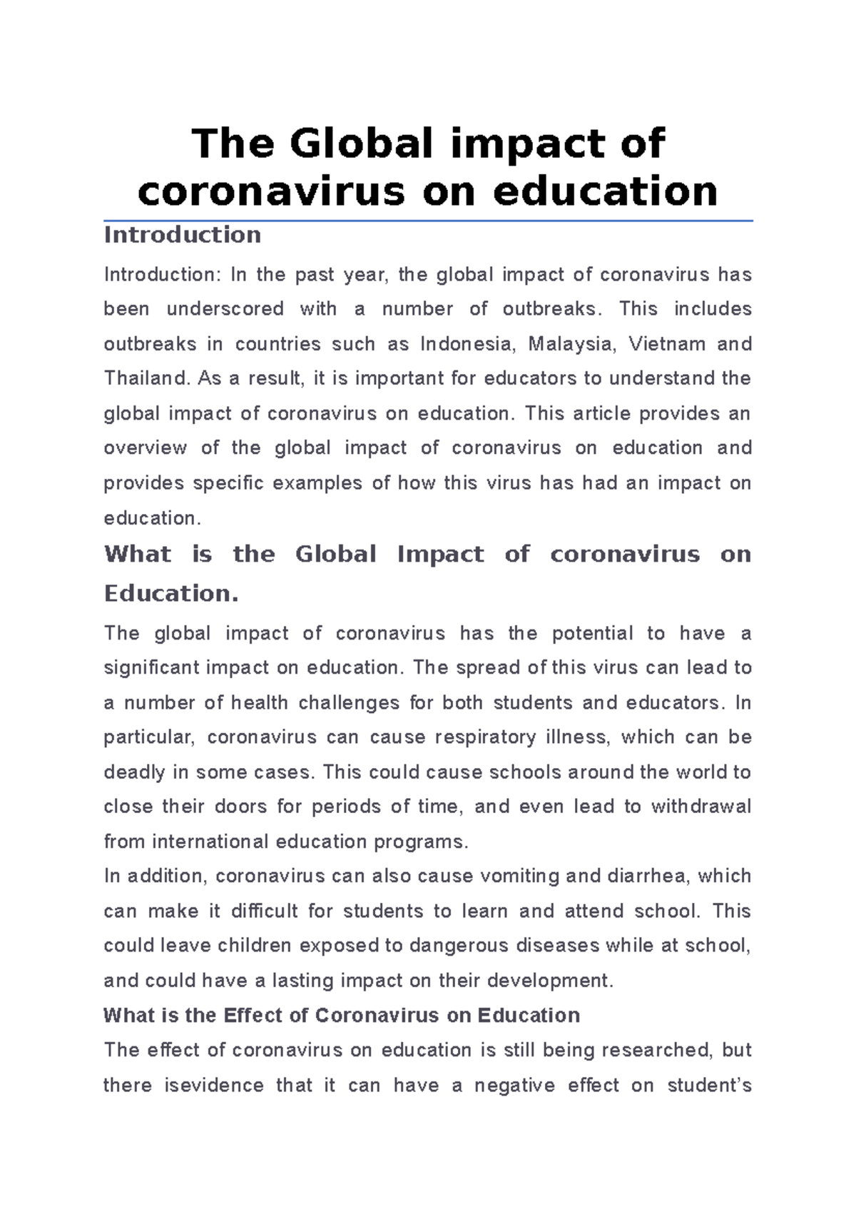 The Global impact of coronavirus on education - The Global impact of ...