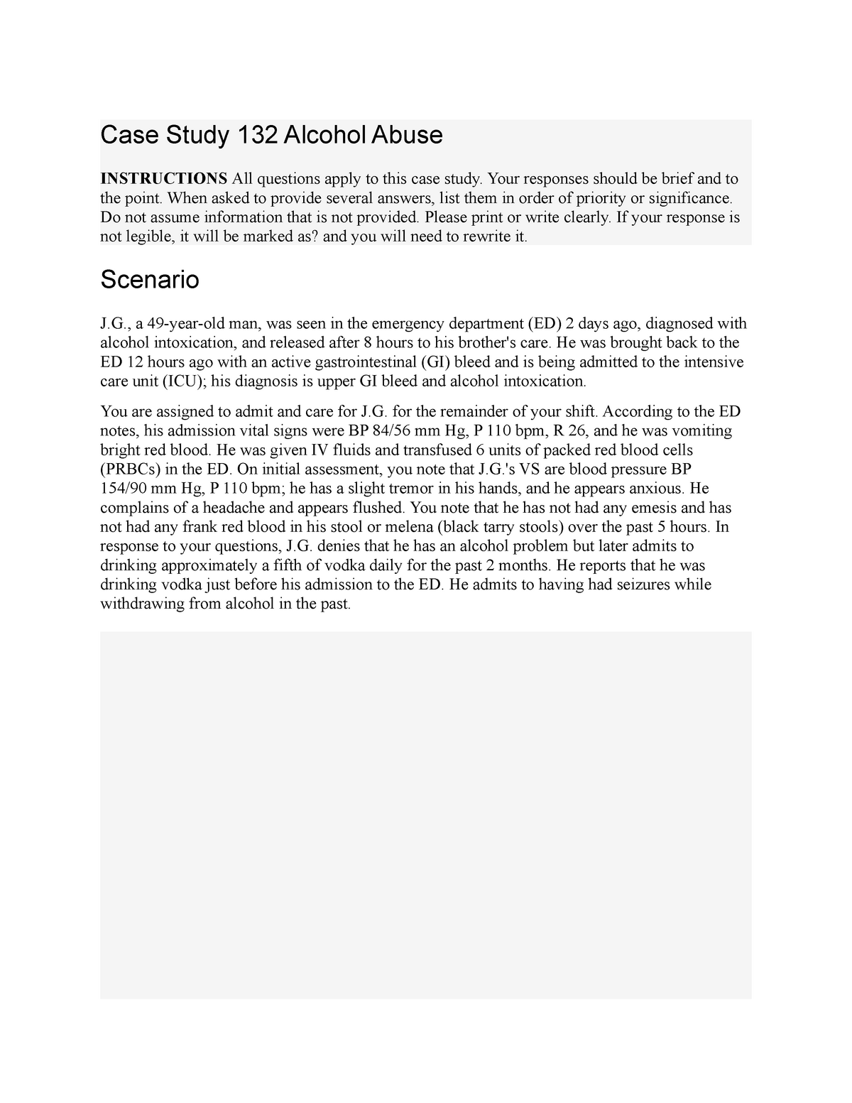 alcohol abuse case study quizlet