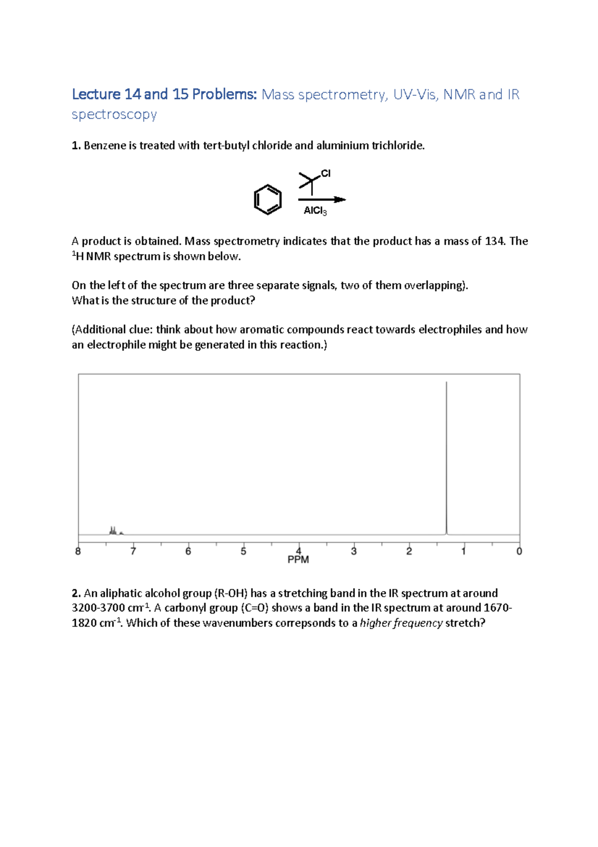 Lecture 14 and 15 Problems (spectroscopy) - Lecture 14 and 15 Problems ...