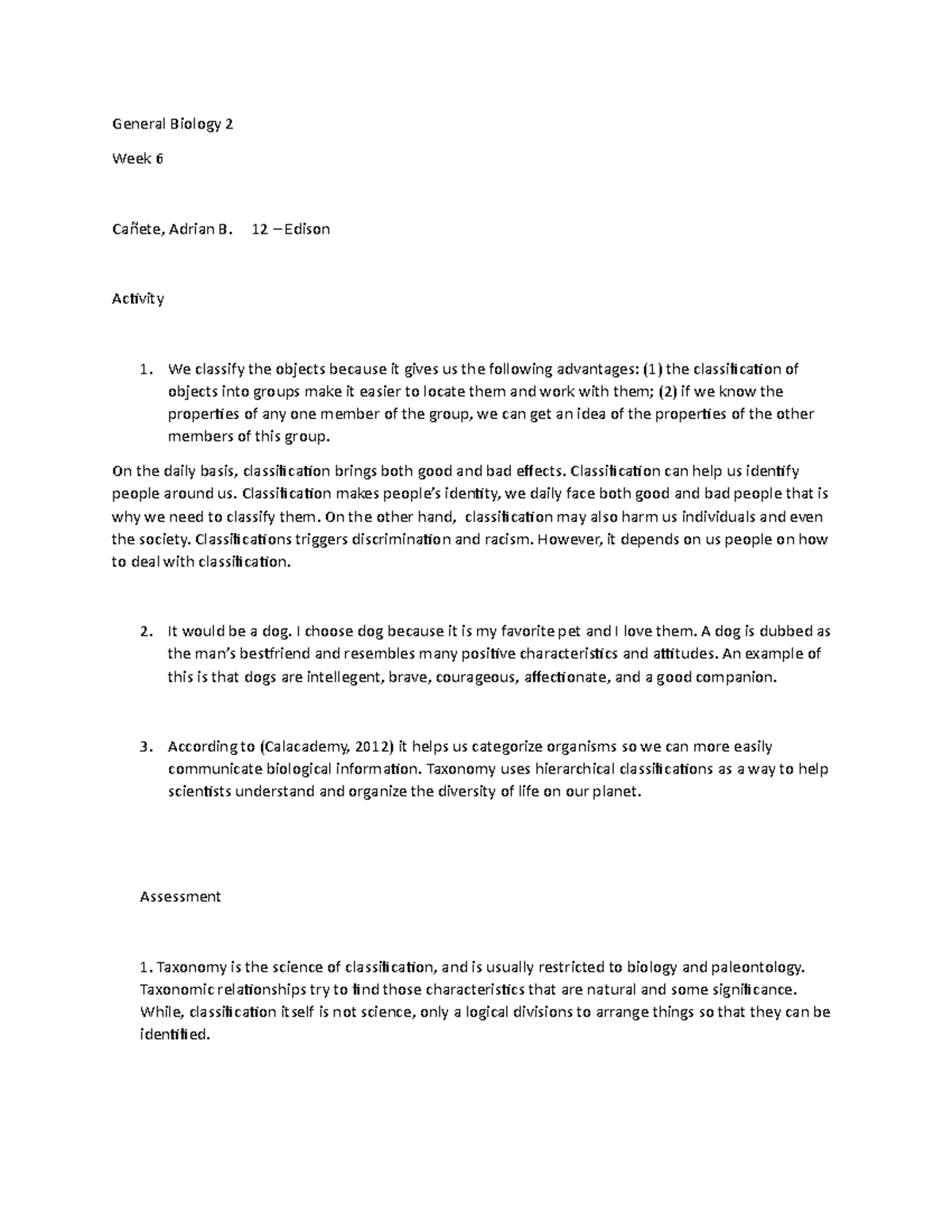 Adrian Adrian - Lecture Notes - General Biology 2 Week 6 Cañete, Adrian ...