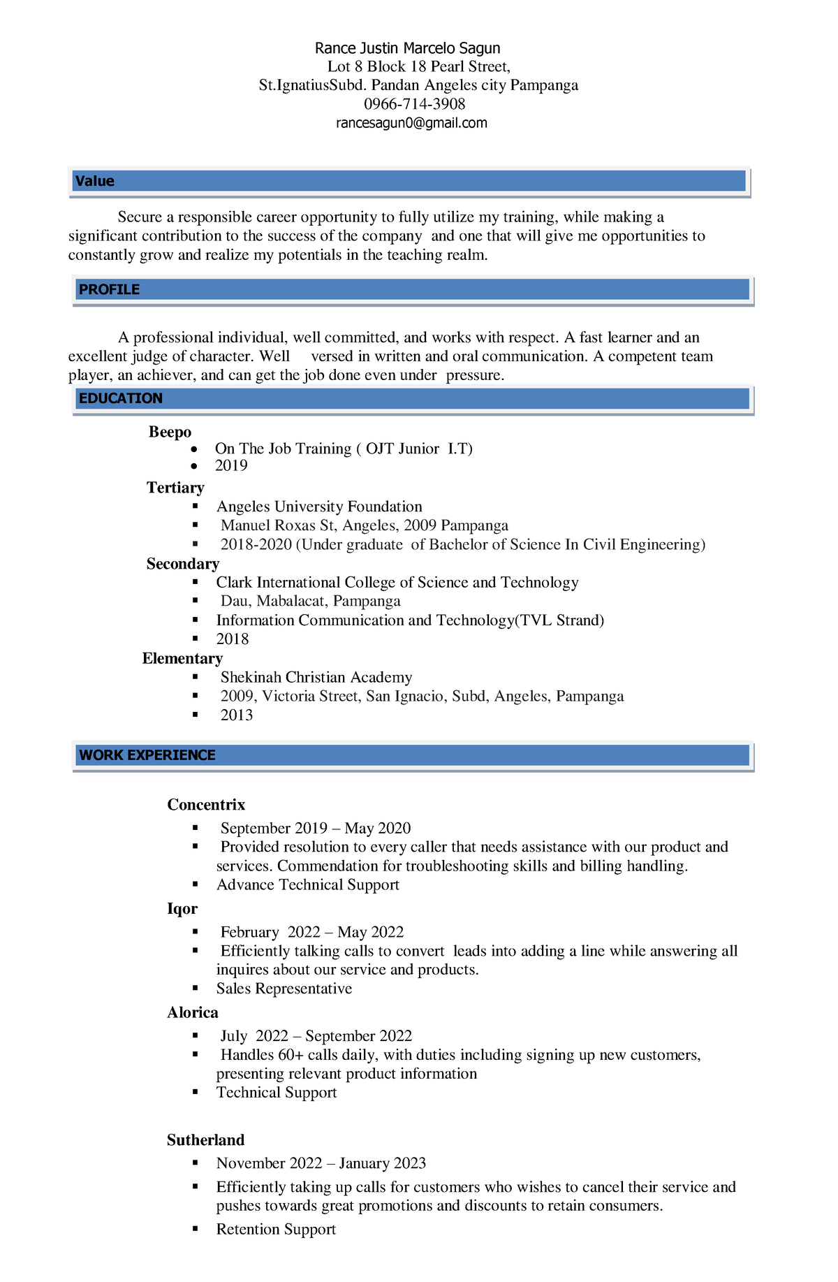 Sagun Rance Resume - Civil engineering - AUF - Studocu