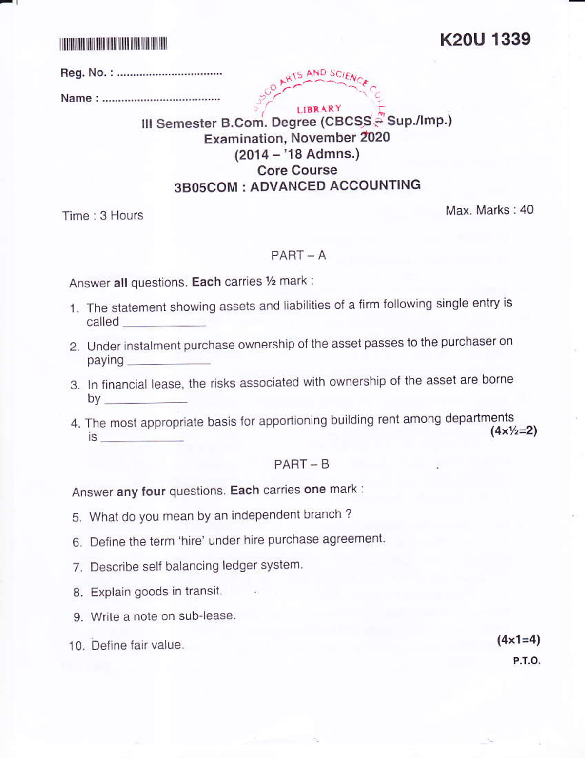Advanced Accounting question paper (2020 - supply) - fl fl l l]llllllll ...
