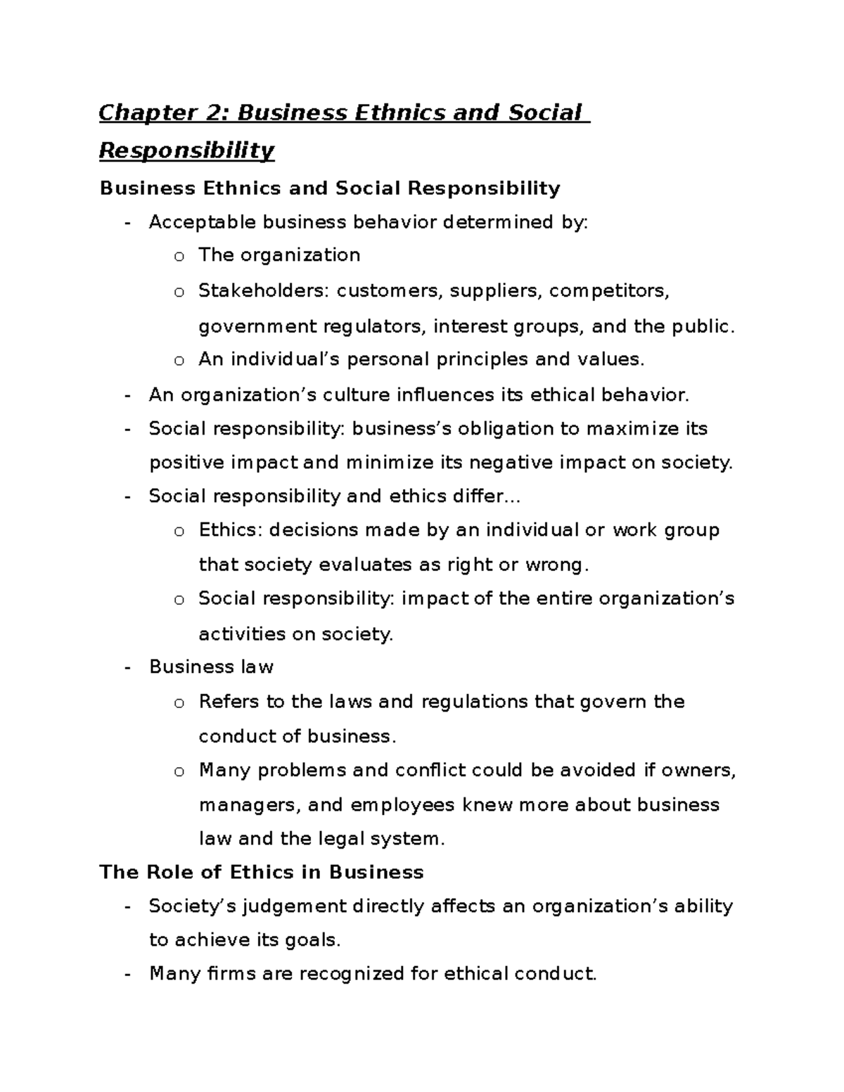 Chapter 2 Business Ethics And Social Responsibility - Chapter 2 ...