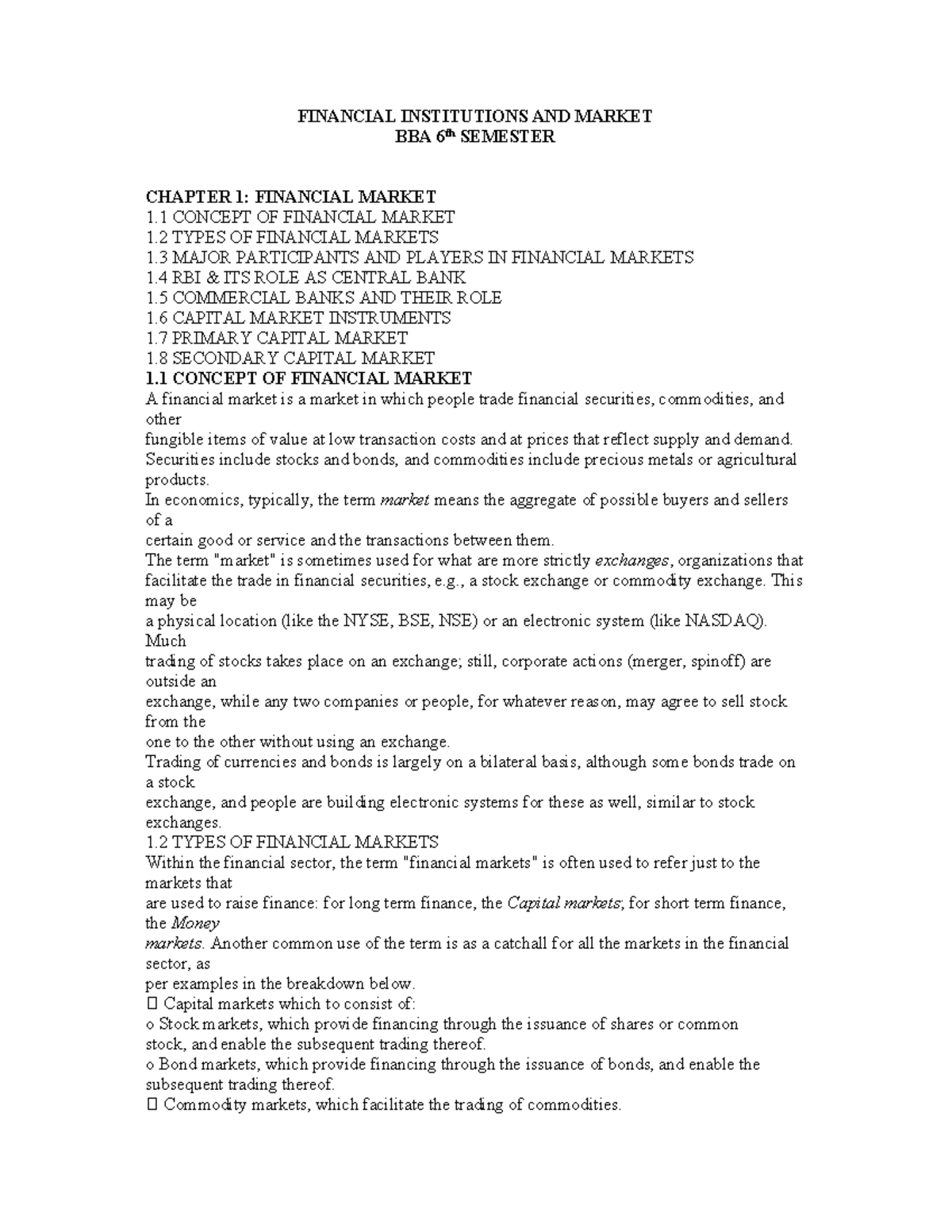 FI-BBA6th Sem - It's lecture notes - FINANCIAL INSTITUTIONS AND MARKET ...