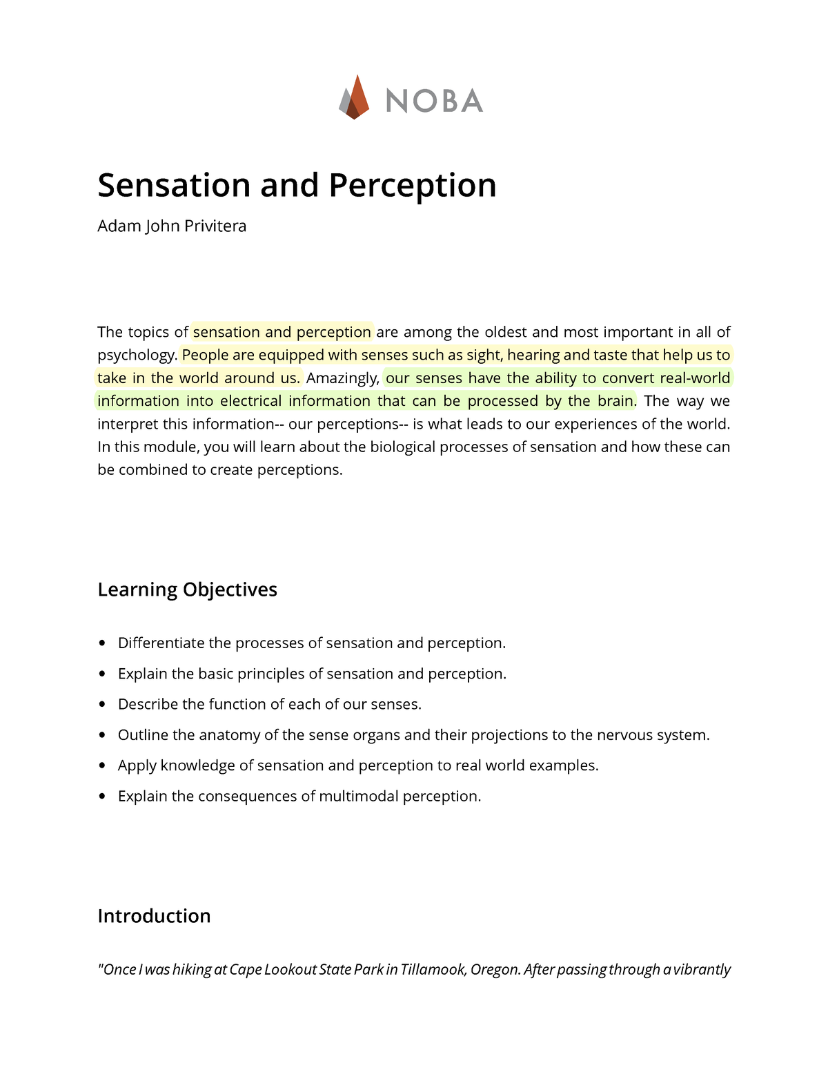 1 - Sensation And Perception- Psych 101 - N O B A Sensation And ...