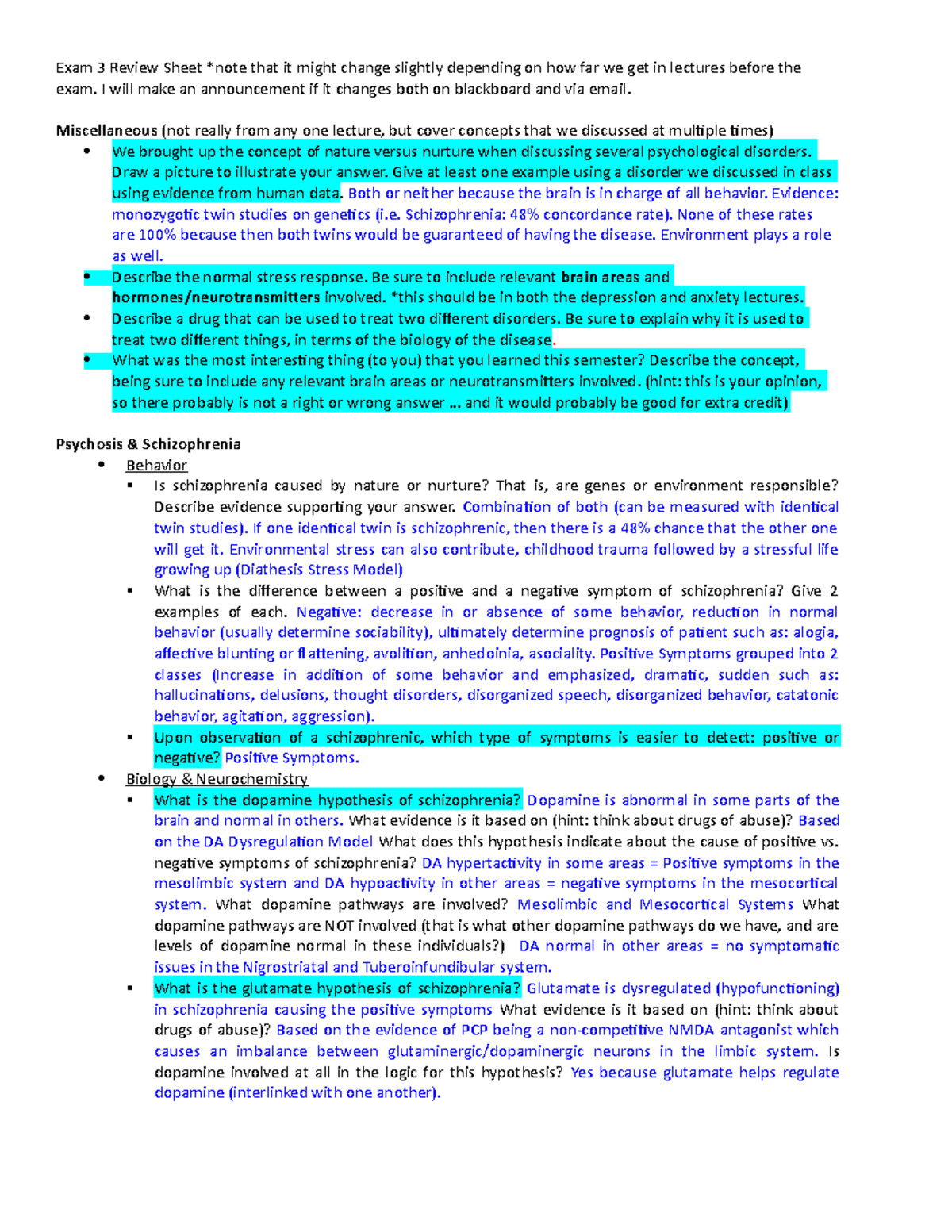Exam 3 review sheet - Katherine Serafine - Exam 3 Review Sheet *note ...