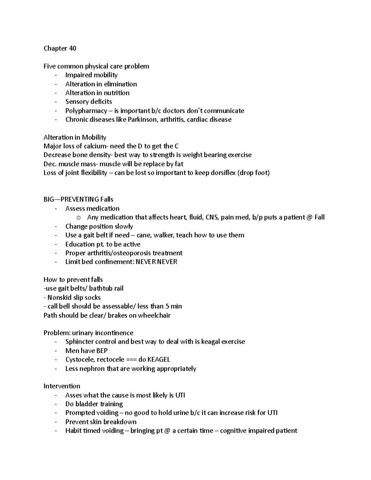 Chapter 40 - notes - Chapter 40 Five common physical care problem ...