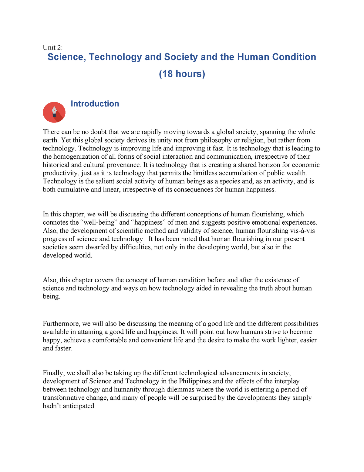 science technology and society and the human condition essay