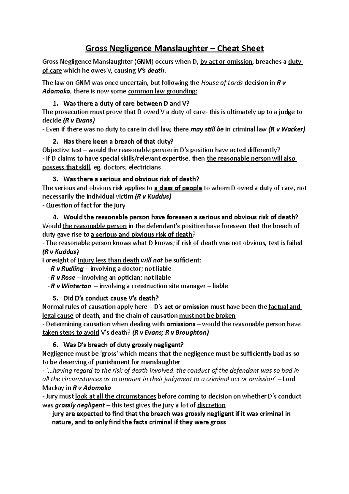 Gross Negligence Manslaughter - The law on GNM was once uncertain, but ...