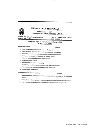 Quiz 1 - Introduction To Principles Of Management - QUIZ 1 Name Roll ...