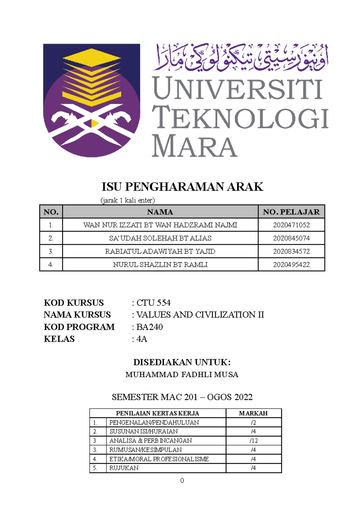 Kertas Kerja CTU 554 - ISU PENGHARAMAN ARAK k 3 kali enter) (jarak 1 ...