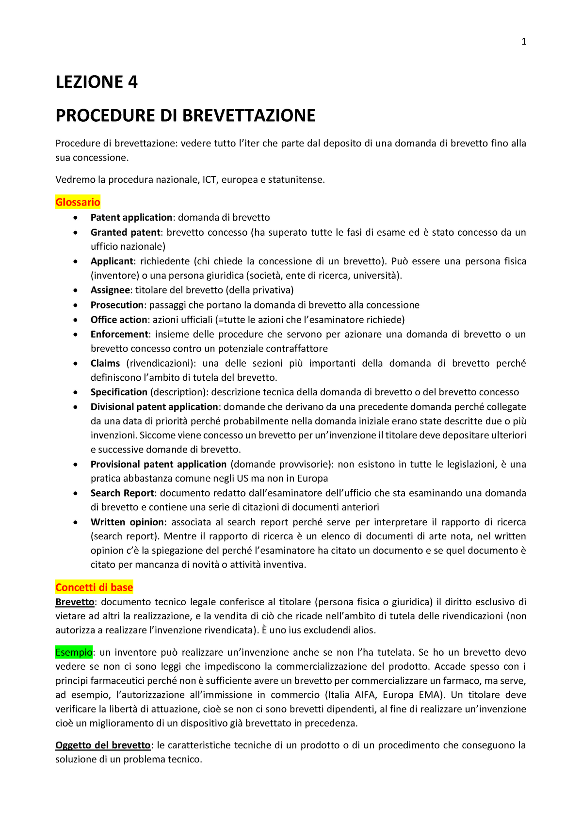 4. Procedure Brevettuali - LEZIONE 4 PROCEDURE DI BREVETTAZIONE ...