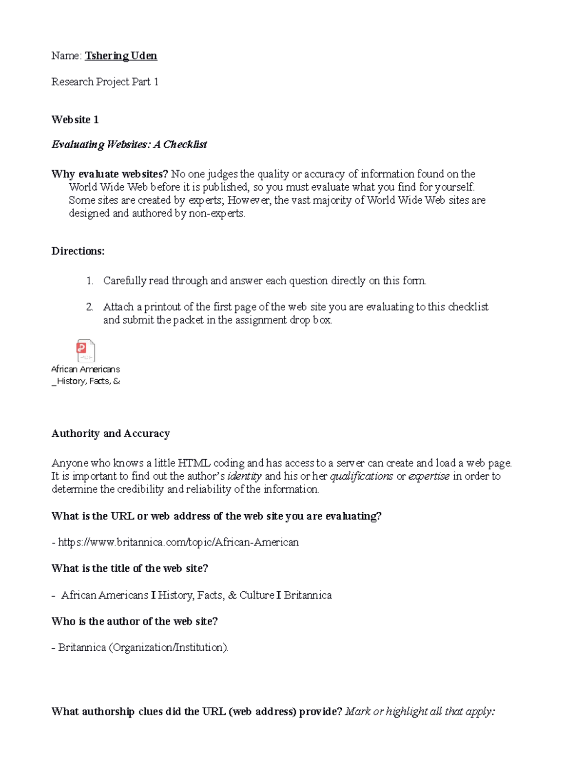 Research Project Part 1 - Name: Tshering Uden Research Project Part 1 ...