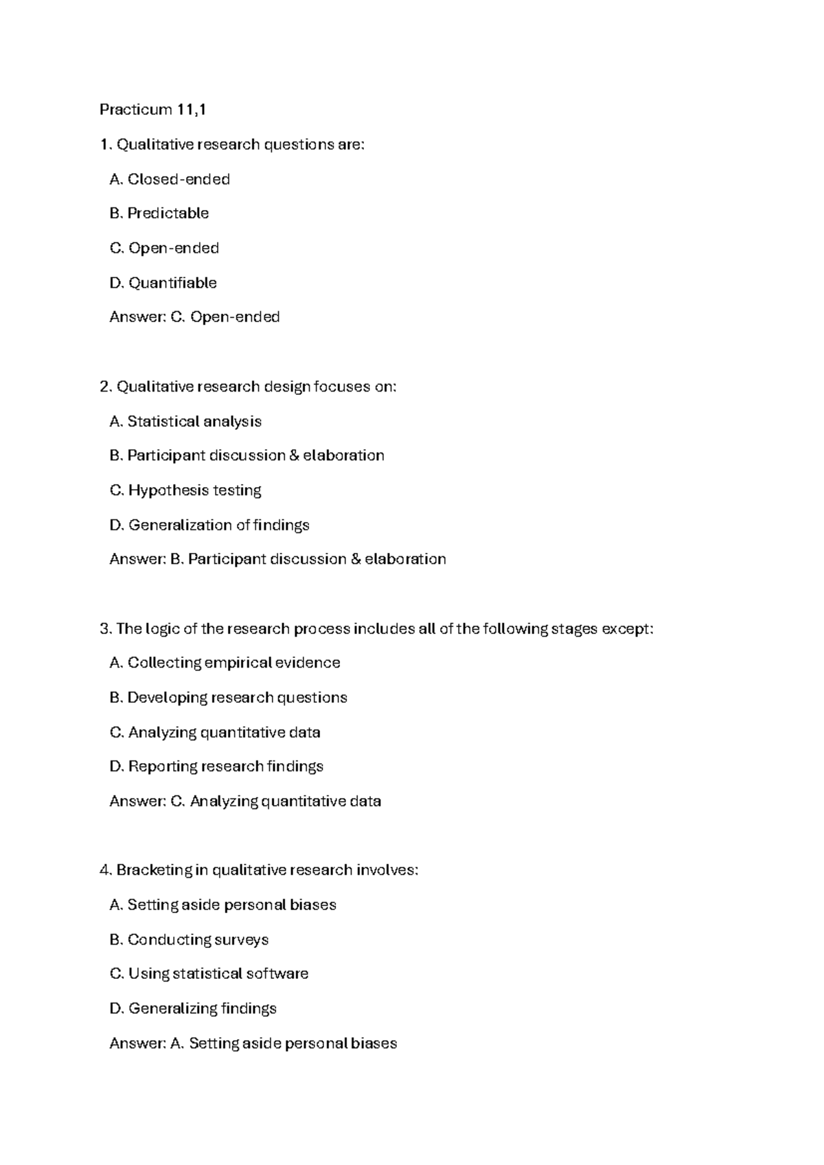 Multiple choice Praticum 11,1 11,2 12 - Practicum 11, Qualitative ...