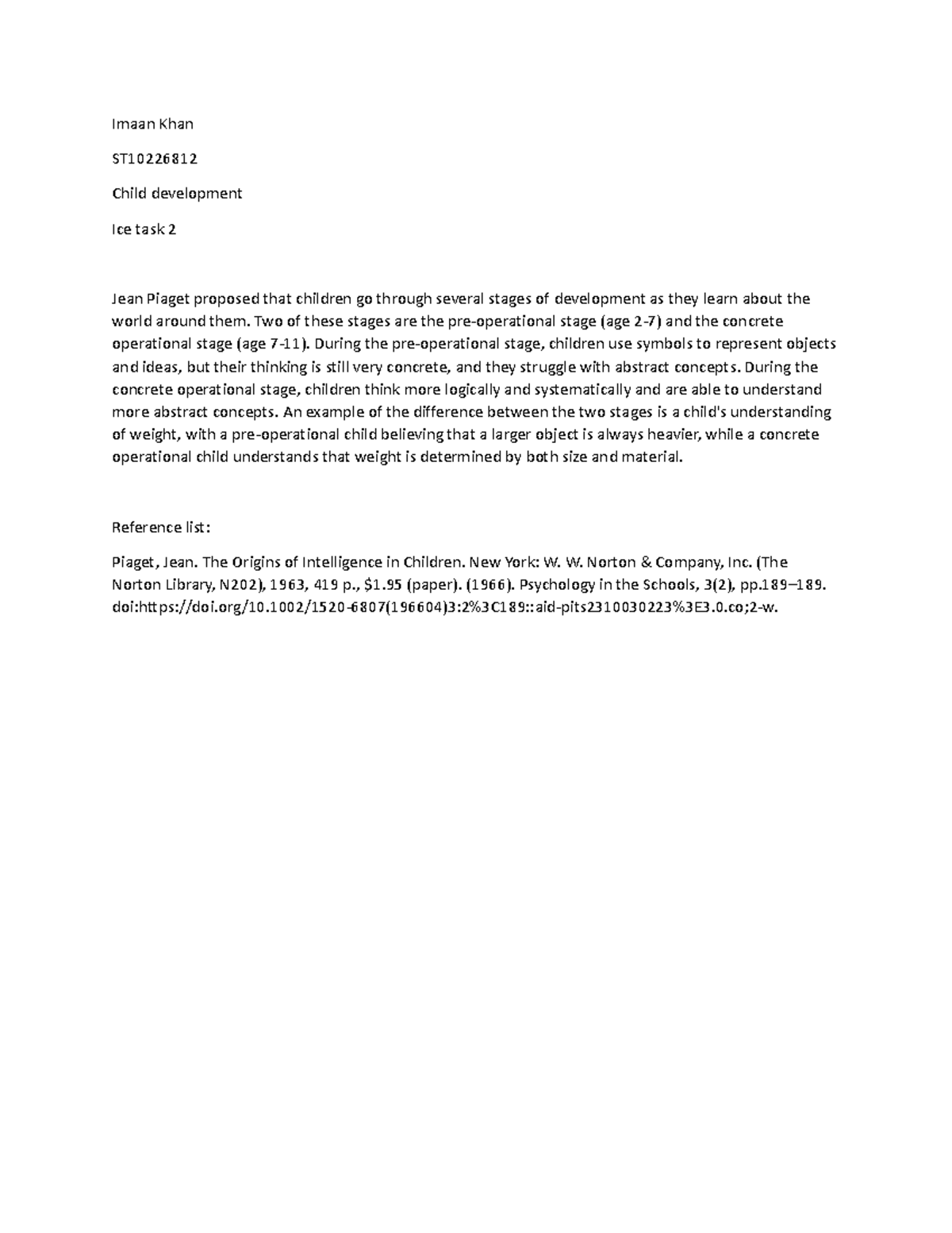 CD ice task 2 - child development work - Imaan Khan ST Child ...