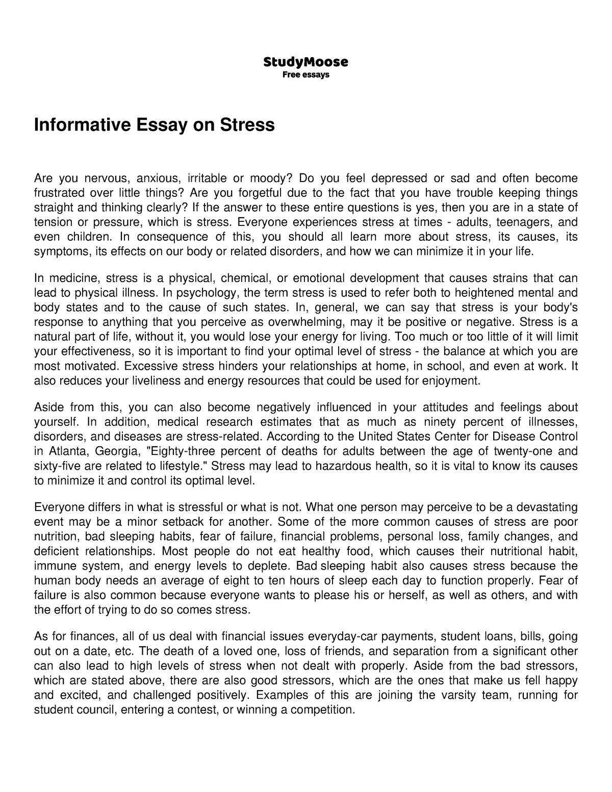 informative essay about college stress