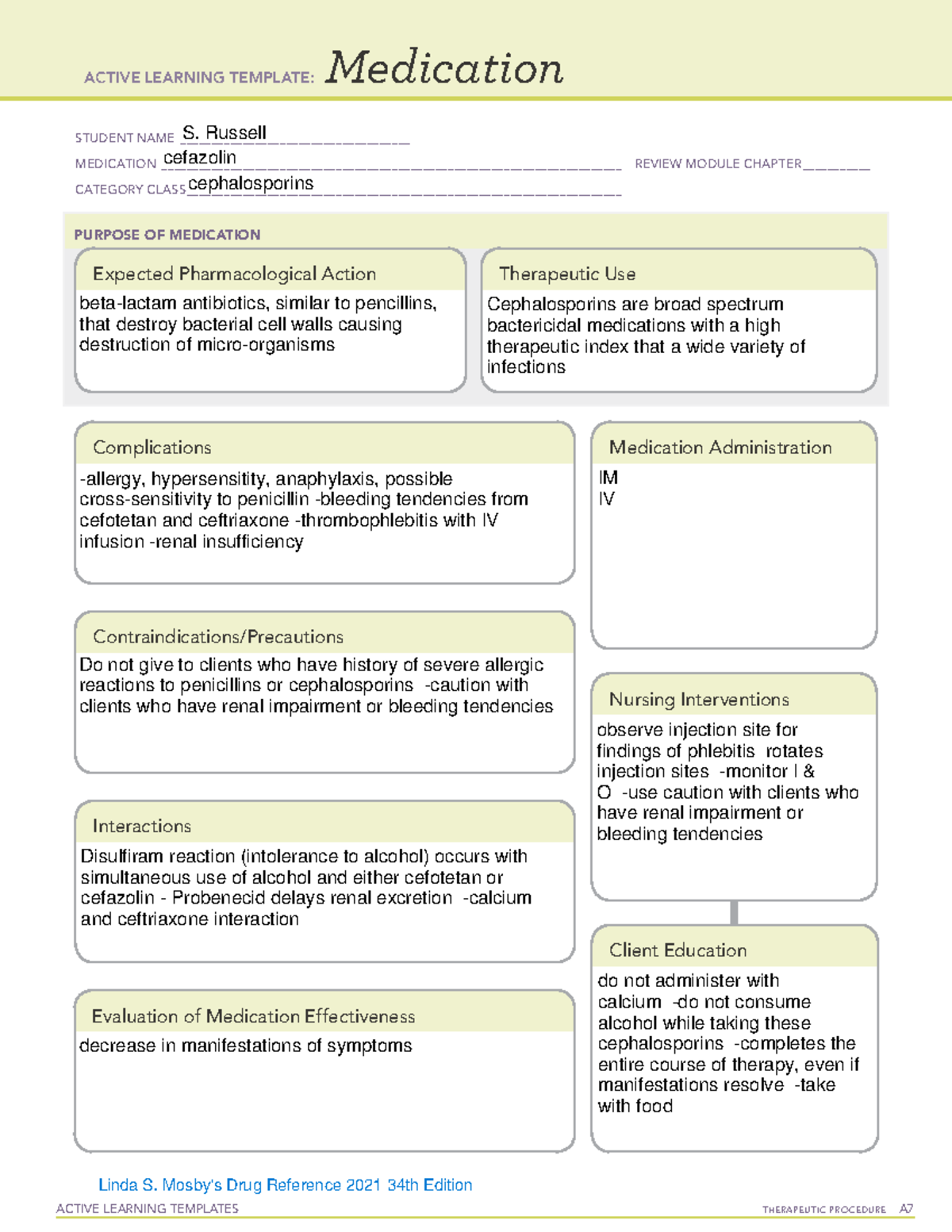 Cefazolin - ati - ACTIVE LEARNING TEMPLATES THERAPEUTIC PROCEDURE A ...