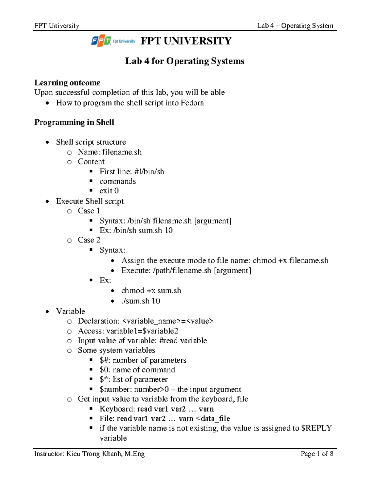 Lab04 - âsdgz Fh Tjr - FPT UNIVERSITY Lab 4 For Operating Systems ...