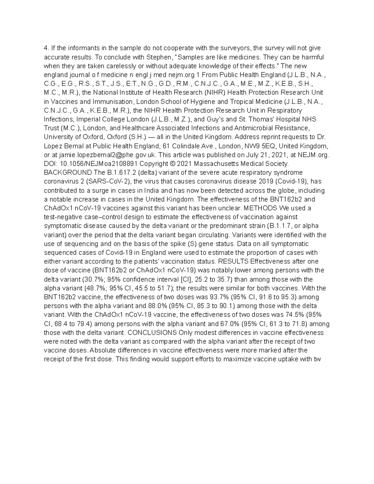 Untitled document (50) - 4. If the informants in the sample do not ...