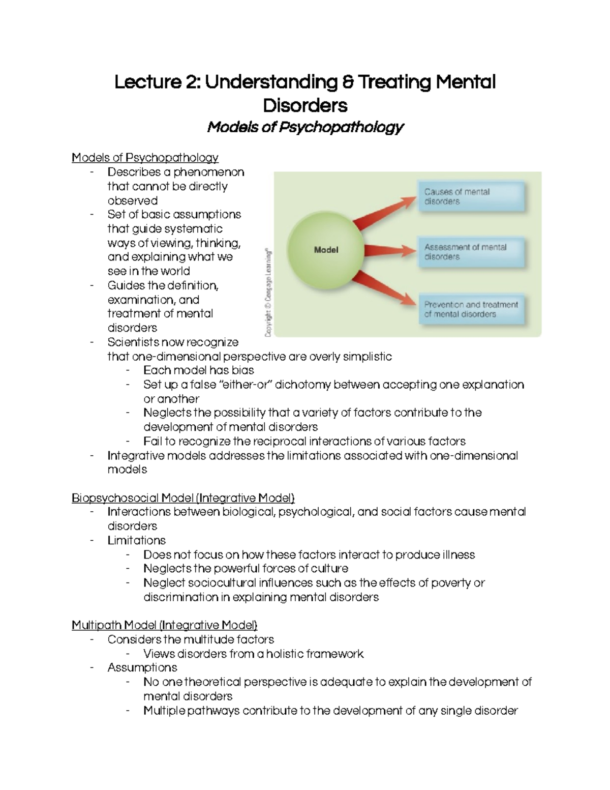 Lecture 2 Class Notes - Lecture 2: Understanding & Treating Mental ...