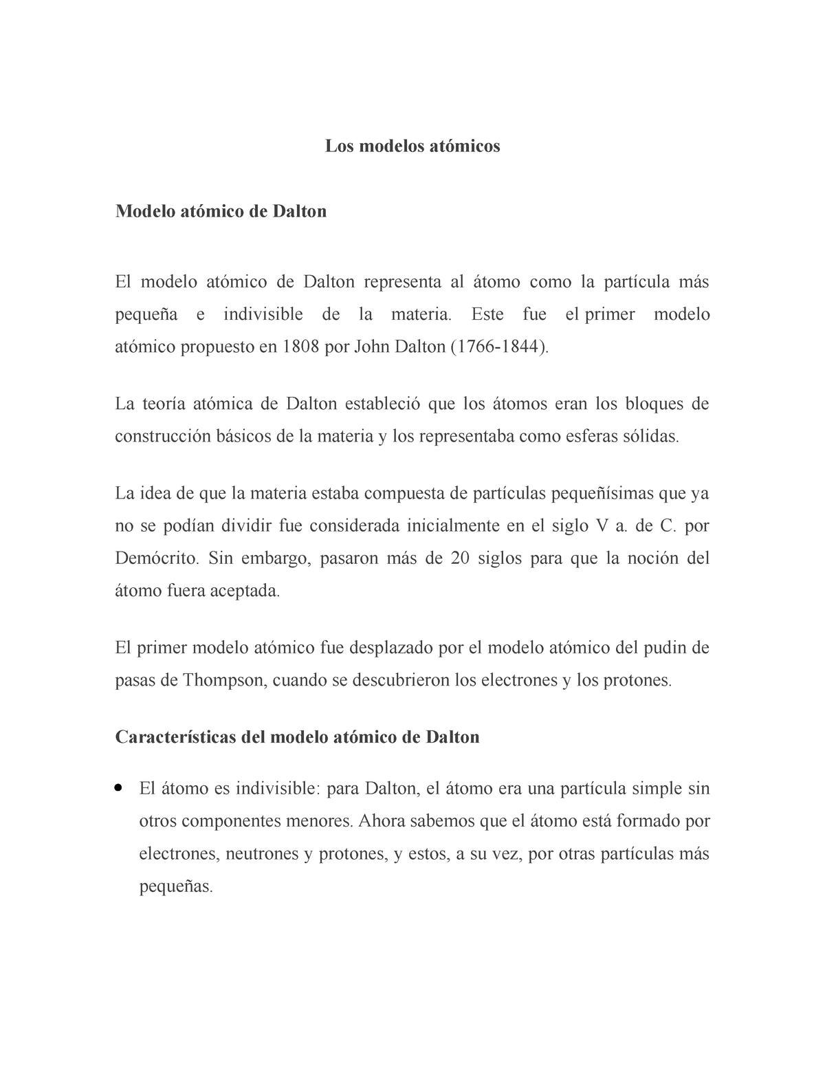 Los Modelos Atomicos - Los modelos atómicos Modelo atómico de Dalton El modelo  atómico de Dalton - Studocu