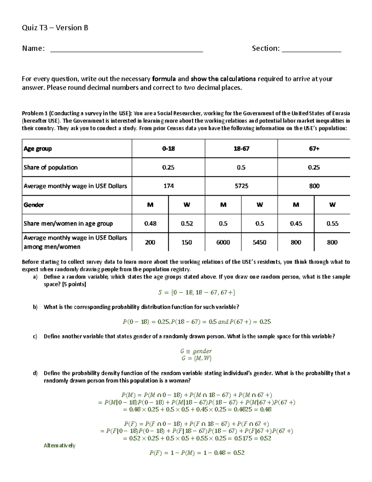 Quiz1 - practice - Quiz T3 – Version B Name ...