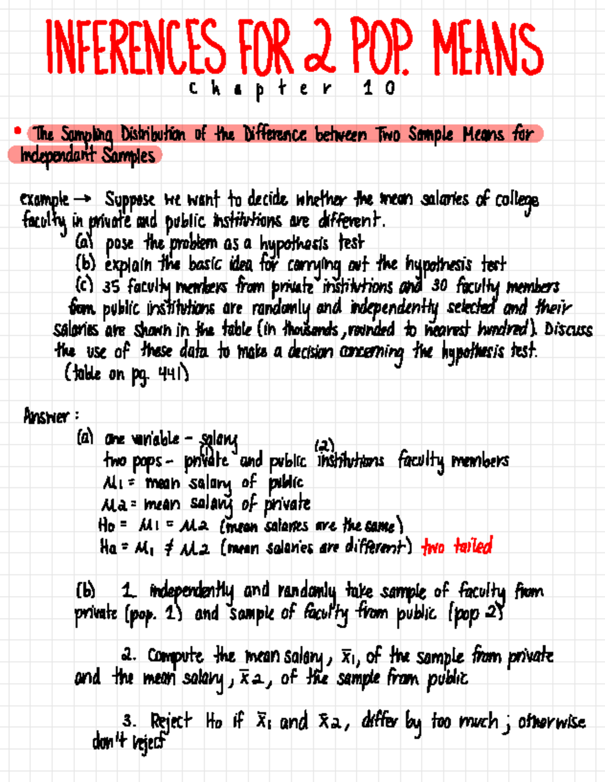 Statistics - Ch. 10 - ch. 10 - INFERENCES ####### FOR 2 ####### POP ...