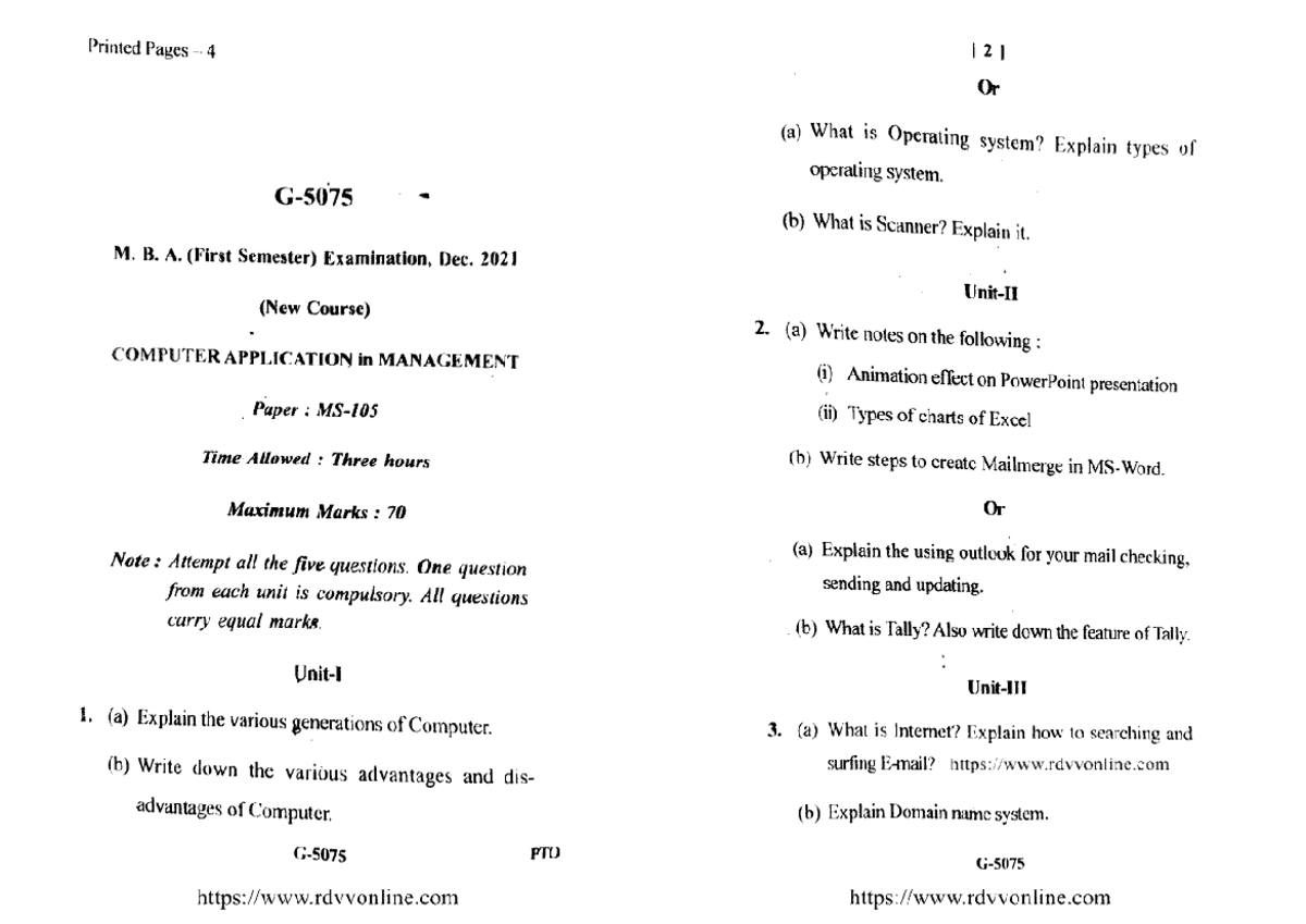 Mba 1 sem computer application in management g 5075 dec 2021 Bachelor