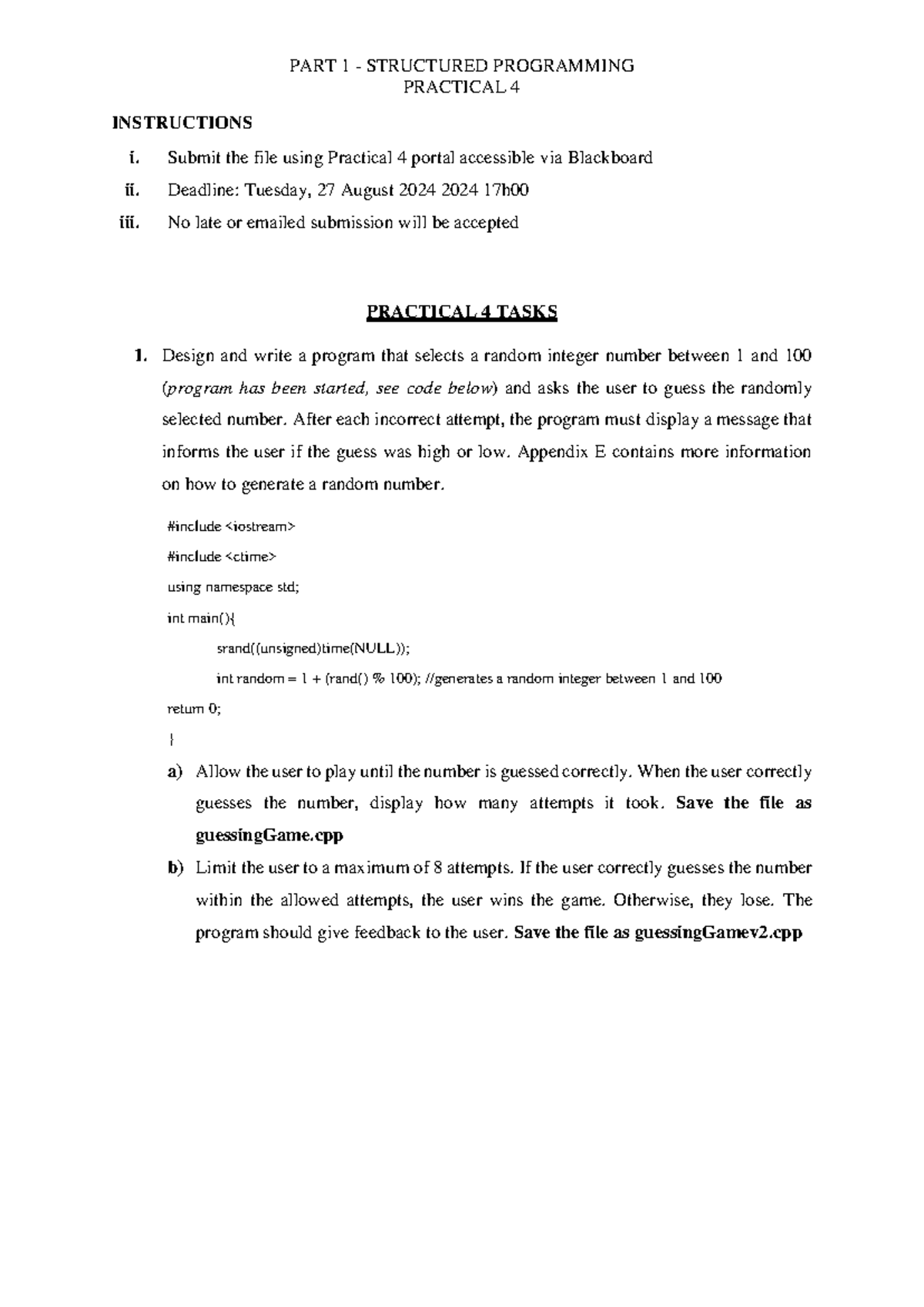 SP - Practical 4 - PART 1 - STRUCTURED PROGRAMMING PRACTICAL 4 ...